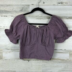 Sim & Sam Women's L Purple lightweight crop top corset style ruffle sleeve